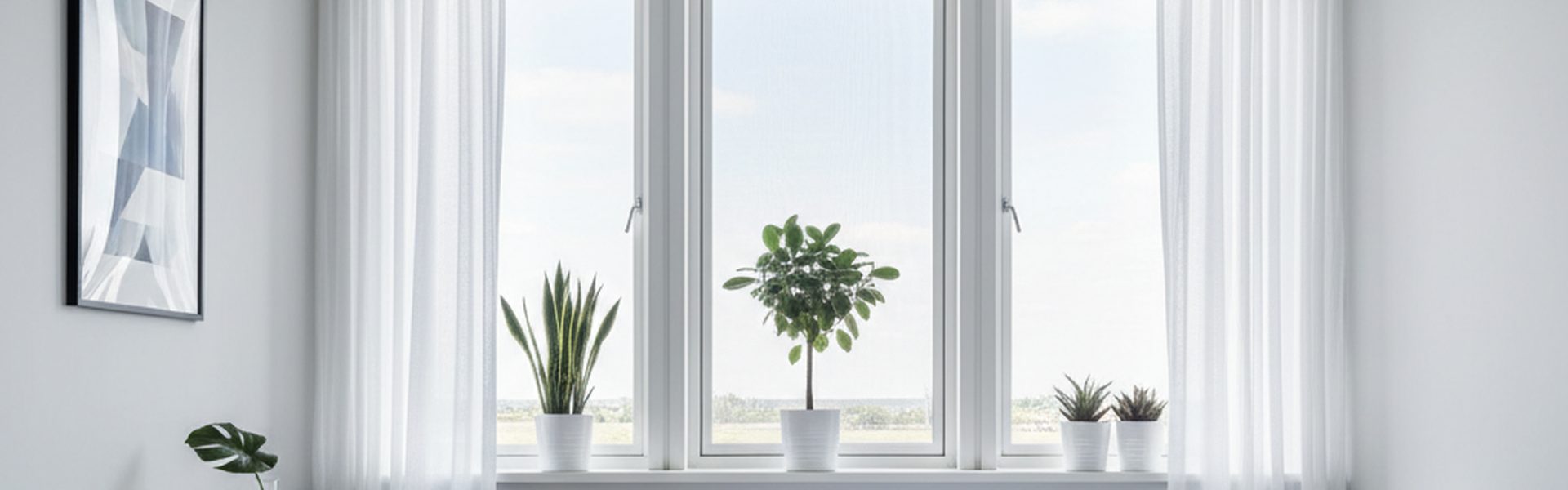 Salón con ventanas abiertas y mosquiteras